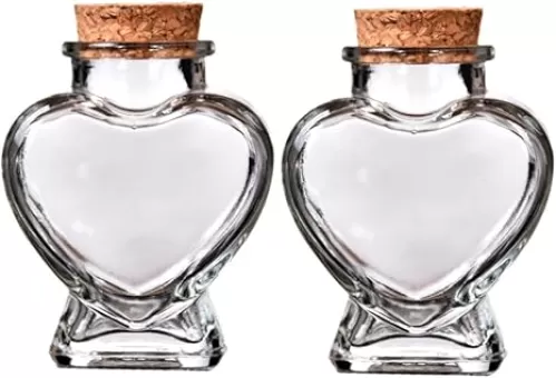 NOLITOY 2pcs Heart Shaped Glass Jars with Cork Stoppers Decorative Wishing Bottles for Diy Crafts Birthday and Party Favors Airtight Storage for Messages and Keepsakes