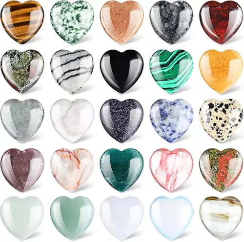 Nuenen 24 Pcs 1 Inch 25mm Natural Heart Shaped Stones Crystals and Gemstones Worry Stones Bulk Love Crystals Set Heart Shaped Rocks Pocket Palm Stone for Stress Reiki Balancing Home Decoration Yoga