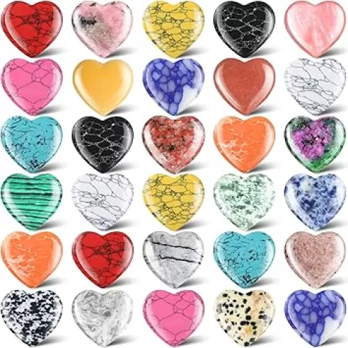Nuenen 30 Pcs Heart Shape Crystals Bulk 1. 57 Inch Gemstone Heart Stones Worry Stone Rocks Quartz Love Pocket Palm Hearts Bulk for Mother