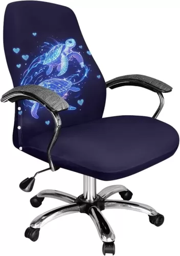 Office Chair Cover, Love Heart Turtle Design Soft Computer Chair Covers with Armrest Stretchable Spandex Rotating Desk Chair Slipcovers Waterproof Boss Chair Cover