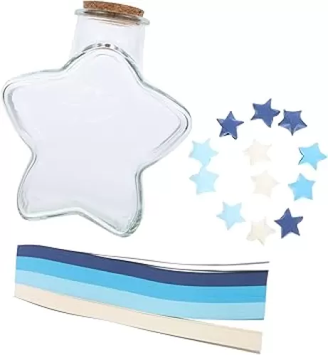 Origami Star Glass Jar Decoration Empty Mini Glass Heart-Shaped Bottles with Cork Stoppers Paper Rainbow Storage Decor for DIY Art Crafts Projects Decoration Party Supplies Wedding