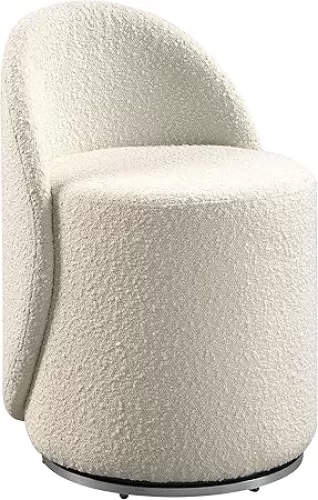 OSP Home Furnishings Lystra Swivel Barrel Vanity Chair with Textured Boucle Fabric, Cream