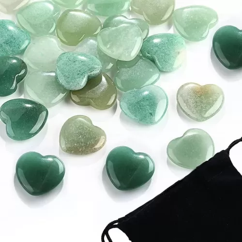 Patelai 24 Pcs Green Aventurine Heart Crystals Green Heart Shaped Stones Natural Healing Worry Stones Mini Pocket Gemstone with Black Flannelette Bag for Valentines Gift Reiki Balancing