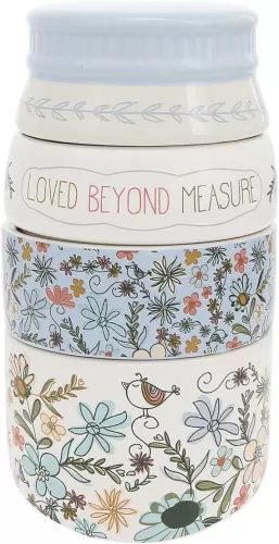 Pavilion Gift Company - Measure - 6.75" x 3.5" Ceramic Stacked Measuring Cups Love Appreciation Baking Kitchenware