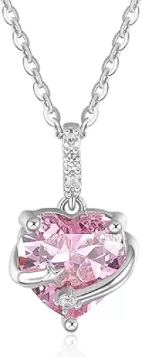 Pendant Necklace, 925 Sterling Silver, Platinum Plated, Love Heart Shape with Zirconium Inlaid, 18 inches