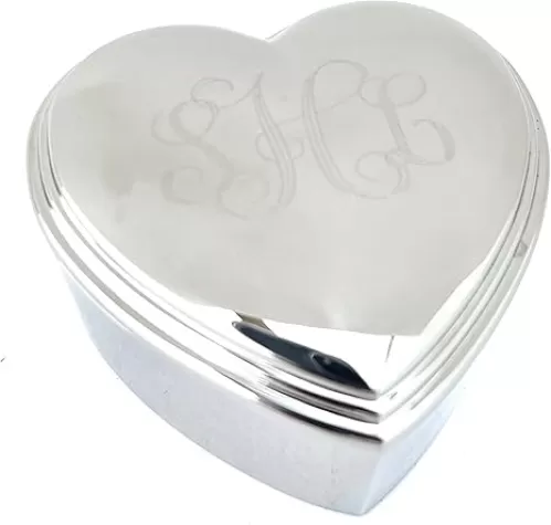 Personalized Heart Shaped Jewelry Box Nickel Plated Finish