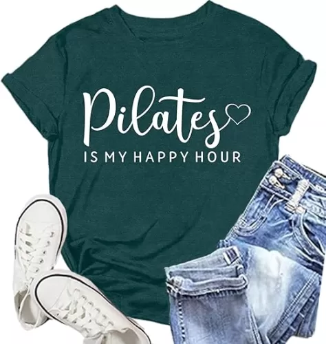 Pilates Shirts for Women Yoga Workout Heart T-Shirt Fitness Lover Tee Tops