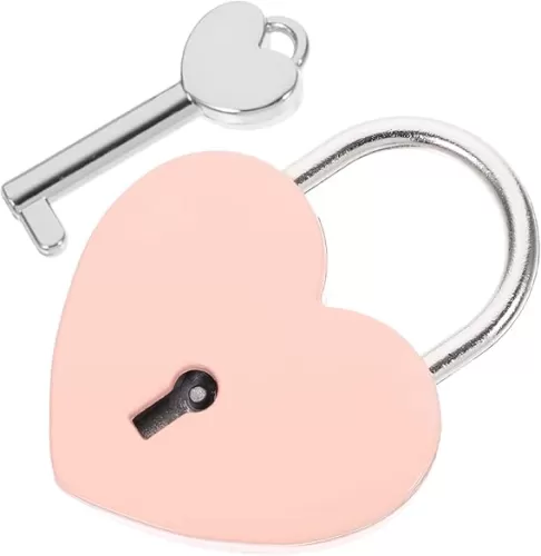 Pink Heart-Shaped Mini Padlock – Cute Metal Lock with Key for Diaries, Jewelry Boxes, Small Backpacks, Luggage, and Lockers, Compact Love Heart Design, Small Locks for Fashionable Storage Solutions