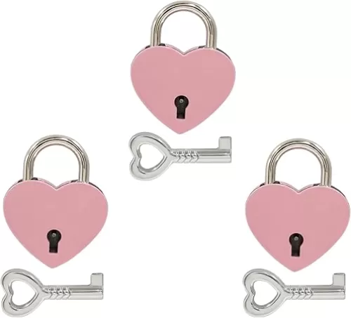 Piutouyar 3 Pcs Heart Shaped Locks - Pink Metal Heart Shaped Padlock, Mini Lock for Jewelry Storage Box Diary Book