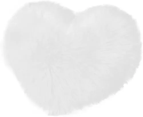 Plush Cushion Cover Heart Shaped Artificial Wool Pillow Protectors White 50x40cm (No Inserts) &
