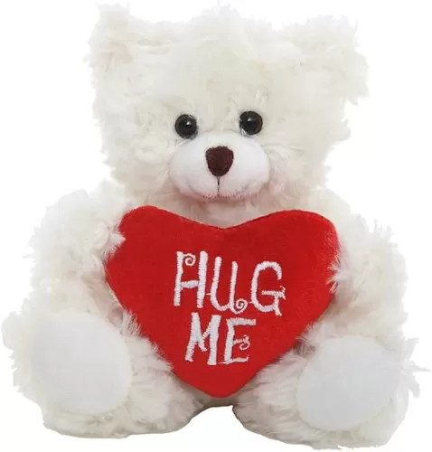 Plushland Stuffed Mocha Heart Bear - Plush Bear Toy for Kids & Adults - Embroidered Heart Pillow - Brown-9 inches (Hug me-Cream 9