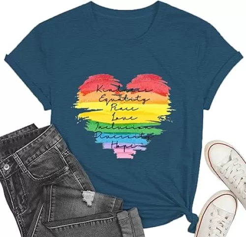 Pride Shirts for Women Love Wins Lesbian T-Shirts LGBT Rainbow Tee Ally Equality Tops