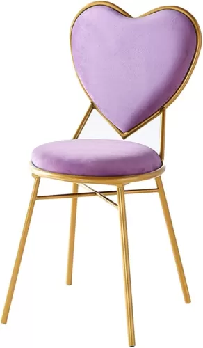 Purple Makeup Stool, Heart-Shaped Backrest Comfortable Desk Chairs, Soft Seat Cushion, Office Schoolgirl Student Chair, 40 * 40 * 84.5CM(Size:40 * 40 * 84.5CM)
