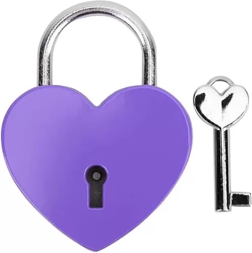 Purple Treasure Chest Padlock, Mini Love Heart Shaped Metal Lock Colorful Diary Book Security Padlock with Key for Jewelry Box Purse Handbag Cabinet Lockers Letter Box, Keyed Padlocks