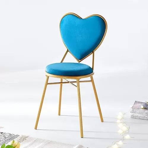 QQXX Vanity Chair for Makeup Room, Comfy Velvet Vanity Stool Dining Chair, Cute Heart Chair Makeup Stool Chair for Vanity, Makeup Chair Decorations for Girls Bedroom(33.2 * 15.7 * 15.7inches, Dark Blue)