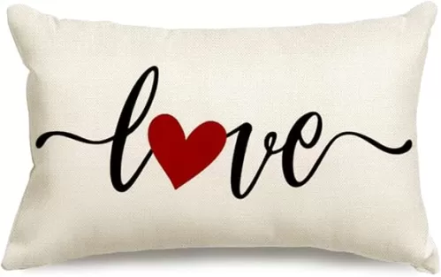 RABUSOFA Valentines Day Decor Red Heart Pillow Covers 12x20, Lumbar Valentines Day Throw Pillow Covers, Single Love Pillow Cases Valentine Decorations for Home Couch