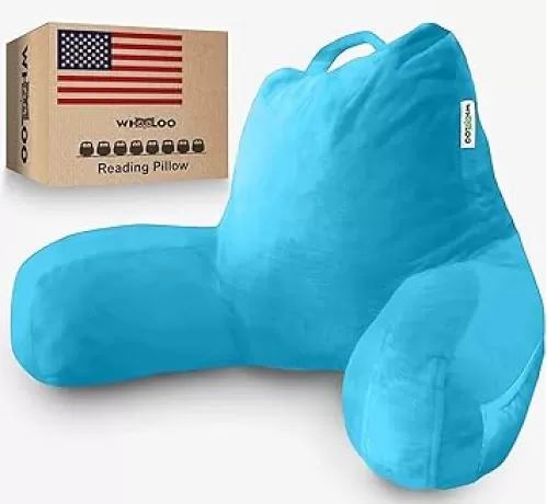 Reading Pillow Sitting Up in Bed Backrest Support Large Adult Back Wedge for Watching TV Bedrest Gerd Heartburn Recovery Snoring Made in The USA 100% Memory Foam w/Removable Washable Cover Blue