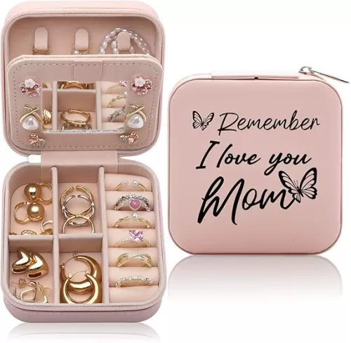 Remember I Love You Mom Jewelry Box, Mom Birthday Gifts from Daughter & Son, Jewelry Case for Mother, Gift for Mommy, Women Gifts for Mothers Day Jewelry Organizer Holder