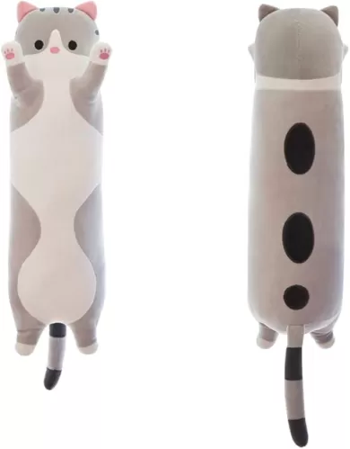 shangman Lovely Plush Cat Doll Cute Cartoon Soft Stuffed Kitten Pillow Long Throw Sleeping Toy Gift for Kids Girlfriend Multiple Size (Grey, 50cm/19.6in)