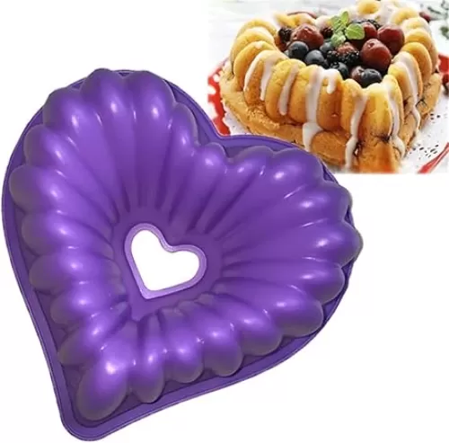 Silicone Baking Molds, 3D Heart Shape Silicone Cake Pan, Non Stick Fluted Tube Cake Pan for Cake, Jello, Gelatin, Bread, Soap