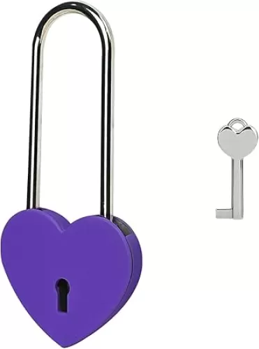 Single Heart Lock with Key 3.5 Inches, 50mm Love Padlock Rubber Painting Rose Red Metal Love Lock for Lovelock Bridge, Card Box, Jewelry Box, Diary Book, Handbag