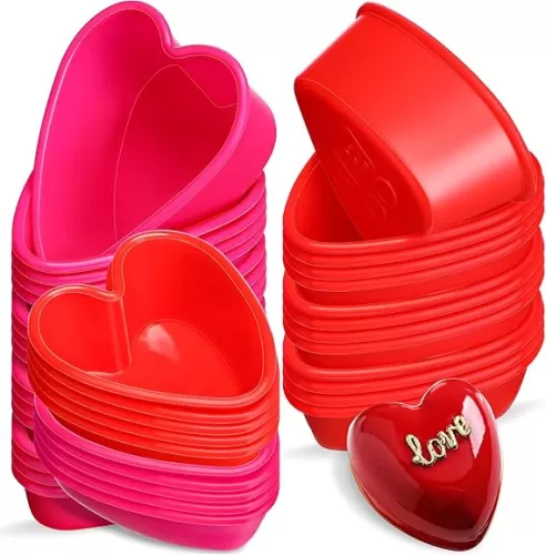 Sliner 50 Pcs Heart Cake Silicone Molds Nonstick Reusable Heart Shaped Cake Pan for Baking Homemade, 2.8 Inch