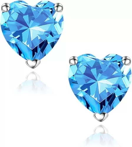 SMILEST Dainty Heart Birthstone Earrings for Women, 925 Sterling Silver Earrings Gorgeous Heart Birthstone Stud Earrings Anniversary Birthday Gifts for Women Mom Wife Girlfriend