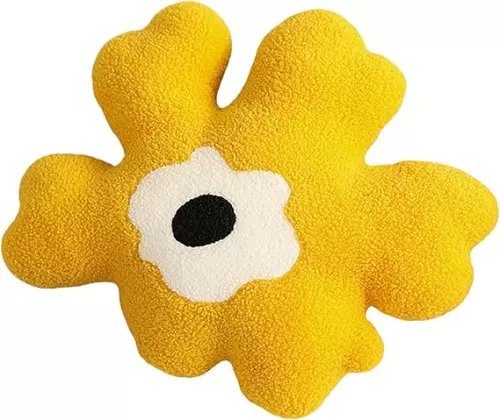 Sofa Pillow Waist Cushion Back Plush Flower Special-Shaped Pillow All-Match Girl Heart Creative Pillow. (Yellow and White)
