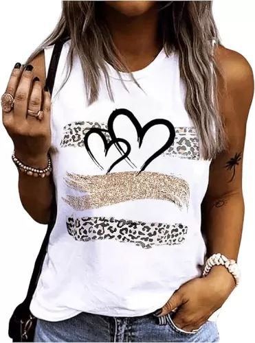 SOLY HUX Tank Top for Women Leopard Heart Print Round Neck Sleeveless Summer Tops