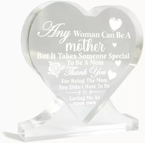 Stepmom Gifts, Heart-Shaped Acrylic Sign, Acrylic Heart Decor Sign, Adoption Day Gifts, Gifts for Stepmom, Stepmom Birthday Gifts, Acrylic Heart Gift, Appreciation Gifts for Mother's Day Christmas