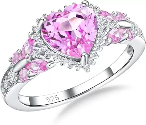 Sterling Silver Butterfly Birthstone Rings for Women, 3 Carat Created Gemstone Diamond Heart/Pear Engagement Halo Ring, Promise Rings for Her, Wedding Anniversary Jewerly Size 6 to 10