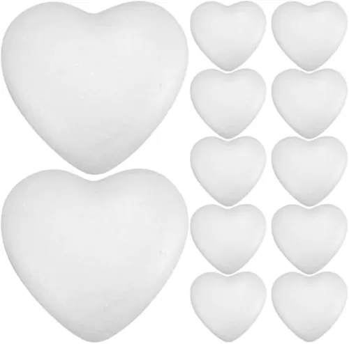 STOBOK 12Pcs Heart Shape Foam Balls Craft Foam Hearts for DIY Crafts, Wedding Decorations, Valentine's Day Ornaments, 3.93x3.93x1.57 Inch