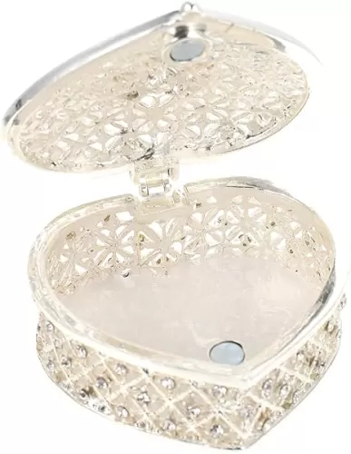 Stylish Heart-shaped Jewelry Box Decorative Bracelet Storage Earring Case Silver Plated Desktop Decor