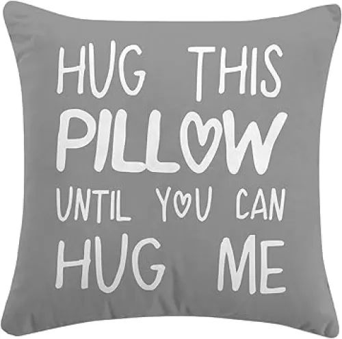 Sufamb Hug This Pillow Until You Can Hug Me Throw Pillow Covers Decor for Bedroom, 12''x20'' Pillow case, Boyfriend Girlfriend Birthday Gifts，Long Distance Relationships Gifts（Black）(20x12in)
