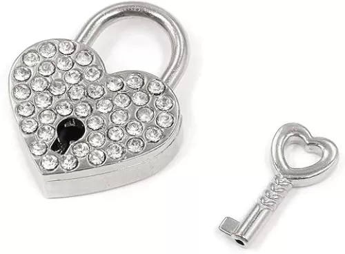 T Tulead Heart-Shaped Lock Silver Mini Padlock 1.51"x1.18" Metal Padlock Heart with Key