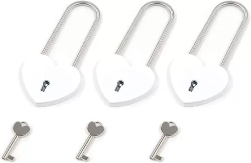 T Tulead Heart-Shaped Locks Lover Locks Large Heart Padlock White Locks 3.86"x1.75" Decorative Locks Pack of 3 with Keys