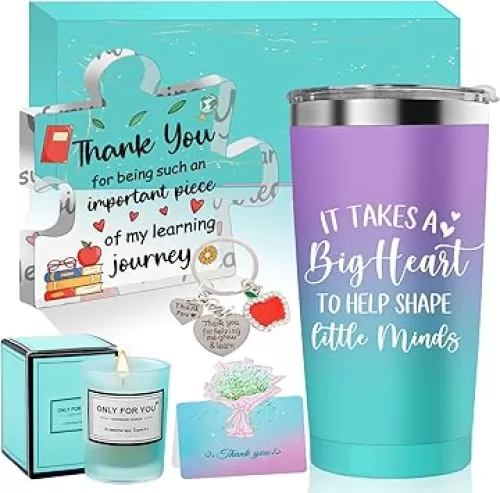 Teacher Appreciation Gifts for Women, 2025 Teachers Day Gifts It Takes a Big Heart to Shape Little Minds Tumbler, Best Teachers Acrylic Plaque, Graduation Back to School Thank You Gift for Teacher