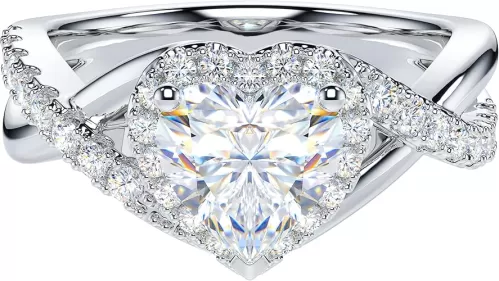 THELANDA Genuine Moissanite or Simulated 1CT Heart Shape Diamond Sterling Silver Crossover Infinity Split Shank Halo Promise Engagement Ring