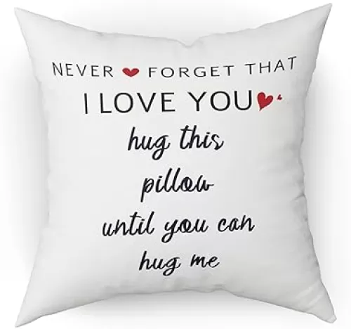 Throw Pillow Cover, I Love You Hug This Pillow Until You can Hug Me, Double Sided Home Waist Pillowcase 18x18 Inch for Bed and Couch, Romantic Gift for Her Him, Living Room Bedroom Cushion Cover -25