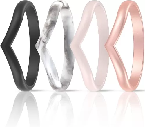 ThunderFit Thin Heart Shaped Silicone Wedding Rings for Women, Stackable Rubber Engagement Bands 2.7mm Wide 2mm Thick - 1/4/8 Variety Multipack