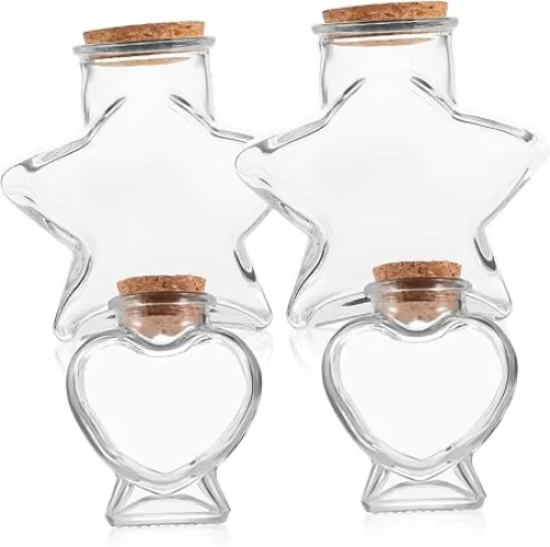 Tiny Glass Jars with Cork Lids Star Heart Shaped Jar Lids Decorative Storage Craft Wishing Bottles
