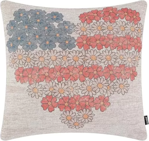 TRENDIN Patriotic Pillow Cover 18x18 Inch, Vintage Americana Home Decor, Red White and Blue Decorative Heart Cushion Case for 4th of July, Memorial Day, Independence Day PL1253TR