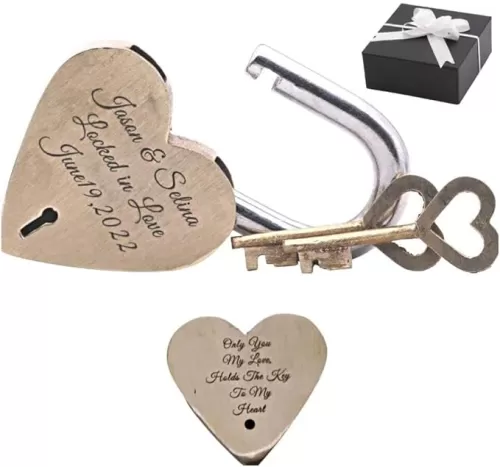 Two-Year Love Milestone Engraved Lock – Custom Brass Padlock with Keys – Unique Gift for Couples, Wedding, Proposal, Romantic Bonding Keepsake, Valentine’s Day, Second-Year Commitment Token