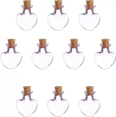 uxcell 10 Pcs Mini Glass Bottles Pendants, 0.01oz/0.5ml Heart Shaped Small Glass Jars with Cork Stoppers Wishing Bottles for DIY Crafts Party Wedding Decor Favors, Pink