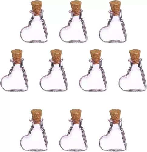 uxcell 10 Pcs Mini Glass Bottles Pendants, 0.01oz/0.5ml Tilted Heart Shaped Small Glass Jars with Cork Stoppers Wishing Bottles for DIY Crafts Party Wedding Decor Favors, Pink