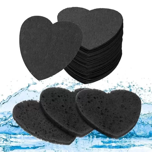 uxcell 60 Count Compressed Facial Sponges Heart-Shaped Face Cleansing Sponges Pads for Daily Skincare Routines at Home, Kitchen, Travel, Light Pink