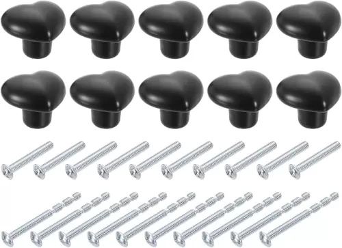 uxcell Ceramic Cabinet Knobs, 10 Pcs Black Heart Shaped Drawer Knobs, 36mm/1.42" Dresser Knob Pulls Handle with Screws for Vanity, Bedroom Furniture, Closet, Cupboard