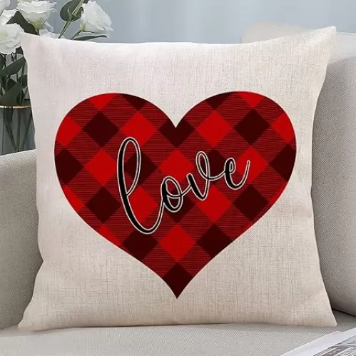 Valentine's Day Linen Throw Pillow Cover Love You Heart Antique Couch Pillow Cover Double Sides Printed Lumbar Pillow Cover Pillow Sham for Bedroom Office Home Accent 20x20 Inch