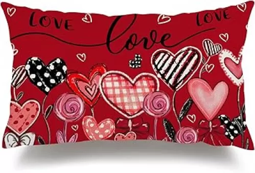 Valentines Day Pillow Cover 12x20 Inch Farmhouse Decor for Home - Dots Love Heart Lumbar Decorative Throw Pillows for Sofa, Red