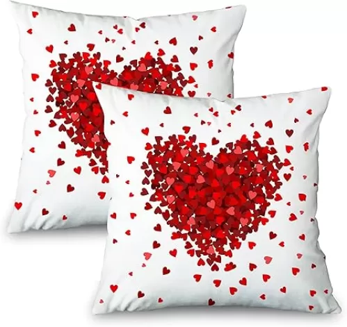 Valentines Day Red Heart Pillow Covers 18x18 Set of 2, Wedding Home Decor Love Decorative Throw Pillows Cushion Cases Romantic Valentine Gift for Girls Woman